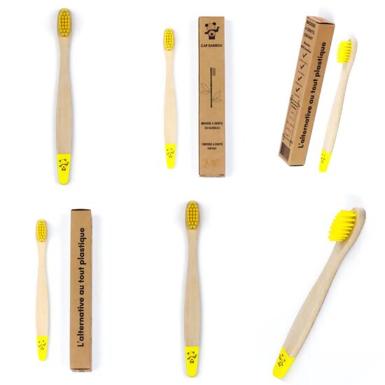 Brosse à dents pour enfants en bambou - jaune