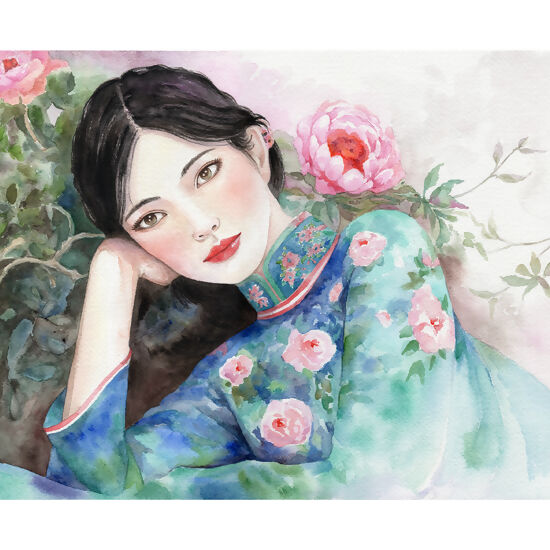 Jeune fille aux pivoines