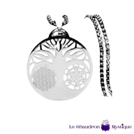 Médaillon Arbre de Vie & Fleur de Vie Cube de Metatron / Chrome