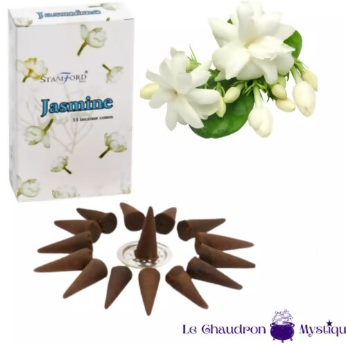 Encens en cônes - JASMIN - boîte de 15 cônes+brûleur métal
