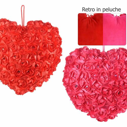 Coussins en forme de cœur avec roses en tissu, paillettes et dos en pe