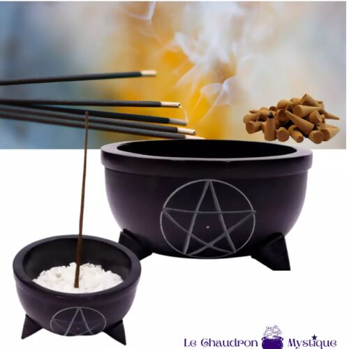 Brûle encens forme chaudron en pierre à savon PENTACLE
