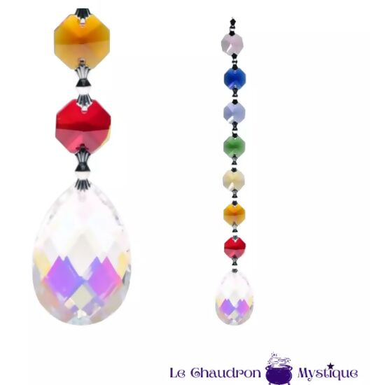 Suncatcher Goutte Aurora Amrita cristal à facettes + cristaux chakras