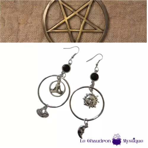 Boucles d'oreilles Anneaux Lune Soleil & Yoga Lotus