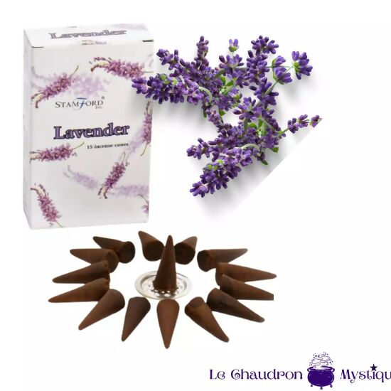 Encens en cônes - LAVANDE - boîte de 15 cônes+brûleur métal