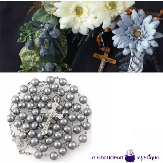 Chapelet perles couleur - Gris