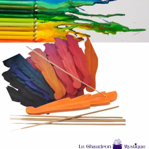 Porte Encens forme feuilles en bois / Coloris assortis