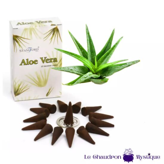 Encens en cônes - ALOE VERA - boîte de 15 cônes+brûleur métal
