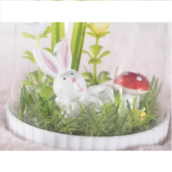 Dôme décoratif avec lapin de Pâques et fleurs0